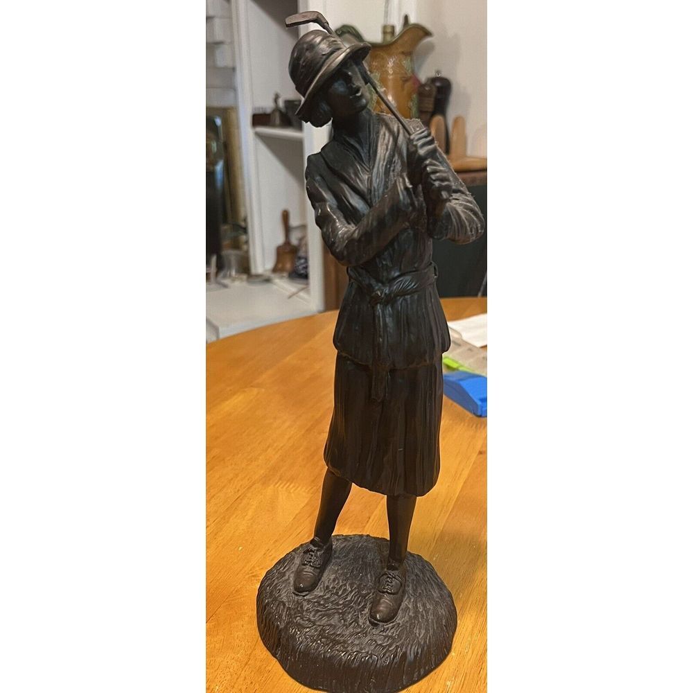 Female Bronze Golfer Sculpture Figurine Statue Golf Vintage Made In USA 0232B
